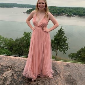 Pink low cut prom dress